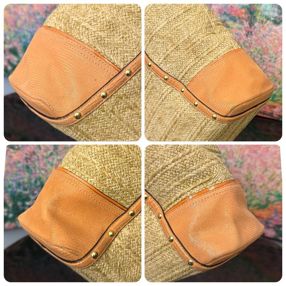 GUC Coach F21959 Alexandra Python Straw Tote in Natural/Coral - Picture 7 of 12